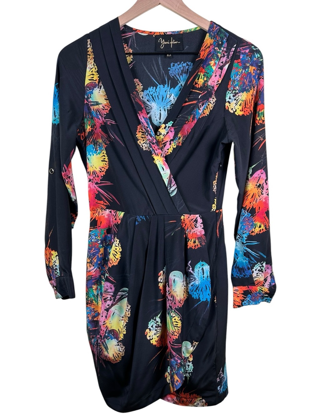 YUMI KIM Alexis 100% Silk Faux‎ Wrap Mini Dress Abstract Floral Print XS Resort
